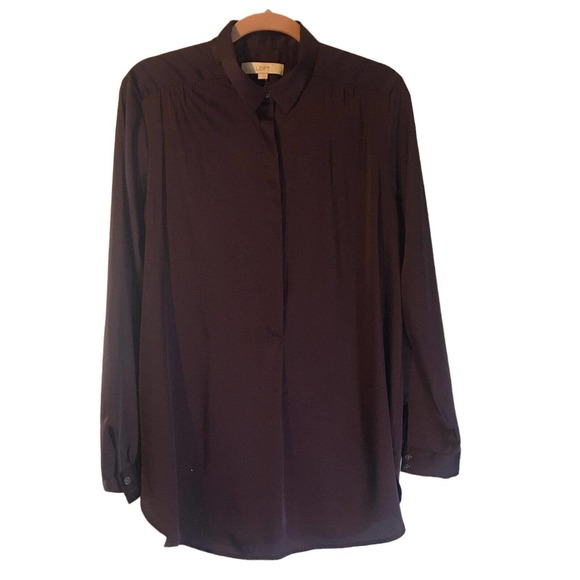 Loft Purple Brown Collared Long Sleeve Button Up Blouse. Size Large. Pre-owned - Picture 9 of 10